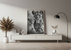 Majestic Lioness and Cubs Wall Art – Heartwarming Safari Wildlife Print