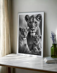 Majestic Lioness and Cubs Wall Art – Heartwarming Safari Wildlife Print