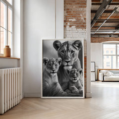Majestic Lioness and Cubs Wall Art – Heartwarming Safari Wildlife Print