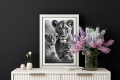 Majestic Lioness and Cubs Wall Art – Heartwarming Safari Wildlife Print