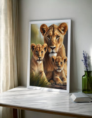 Majestic Lioness and Cubs Wall Art – Heartwarming Safari Wildlife Print
