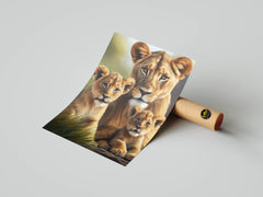 Majestic Lioness and Cubs Wall Art – Heartwarming Safari Wildlife Print