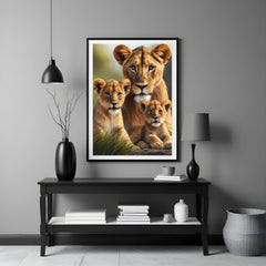 Majestic Lioness and Cubs Wall Art – Heartwarming Safari Wildlife Print
