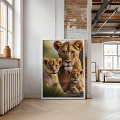 Majestic Lioness and Cubs Wall Art – Heartwarming Safari Wildlife Print