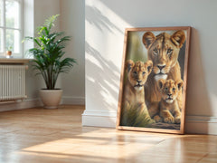 Majestic Lioness and Cubs Wall Art – Heartwarming Safari Wildlife Print