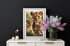 Majestic Lioness and Cubs Wall Art – Heartwarming Safari Wildlife Print