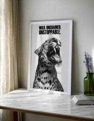 Unstoppable Wall Art Print – Leopard Roar with Bold Motivational Typography
