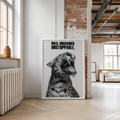 Unstoppable Wall Art Print – Leopard Roar with Bold Motivational Typography