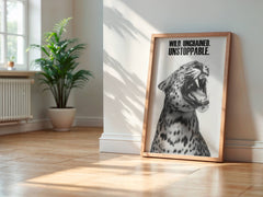 Unstoppable Wall Art Print – Leopard Roar with Bold Motivational Typography