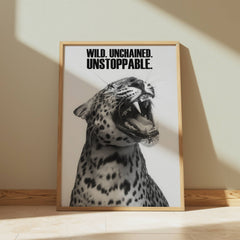 Unstoppable Wall Art Print – Leopard Roar with Bold Motivational Typography