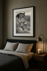 Lioness and Cub Wall Art – Black and White Wildlife Print