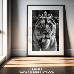 Crowned Lioness Wall Art – Royal Big Cat Print