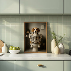 Beagle On The Toilet | Funny Dog Bathroom Wall Art Print