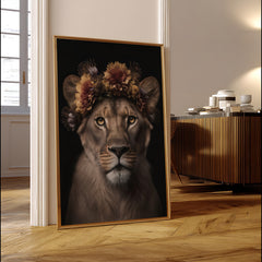 Wildflower Queen | Floral Crowned Lioness Wall Art
