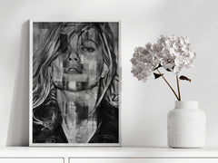 Kate Moss Grunge Urban Wall Art | Edgy Monochrome Modern Portrait Print