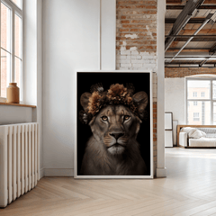 Wild Grace – Floral Crowned Lioness Wall Art
