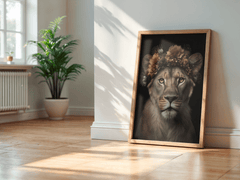 Wild Grace – Floral Crowned Lioness Wall Art