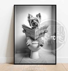 Yorkie On The Toilet Wall Art Print – Funny Dog Home Decor