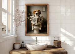 Beagle On The Toilet | Funny Dog Bathroom Wall Art Print