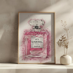 Chanel No. 5 Pink Wall Art | Glamorous Fashion Icon Poster | Bold Luxury Style Print