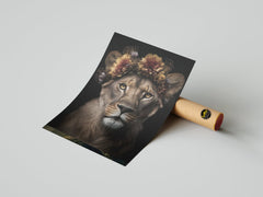 Wild Grace – Floral Crowned Lioness Wall Art