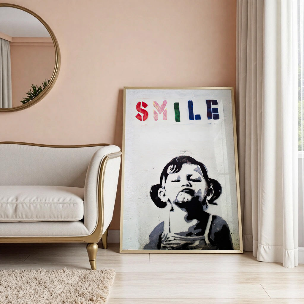 Playful rebellious smile graffiti wall art print