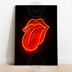 Rolling Stones wall art, neon tongue poster, rock band logo print,