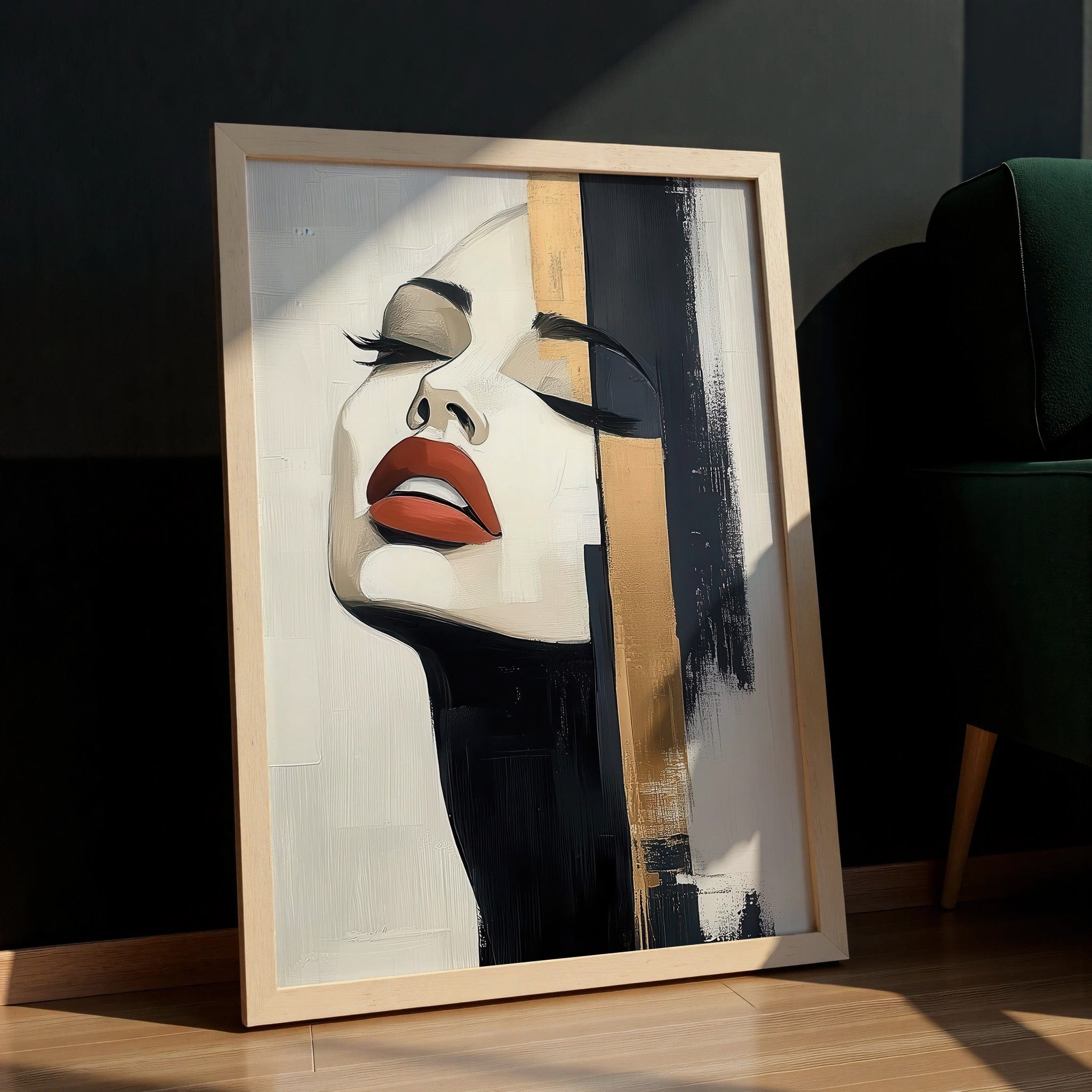 abstract-face-painting-with-red-lips-home-decor