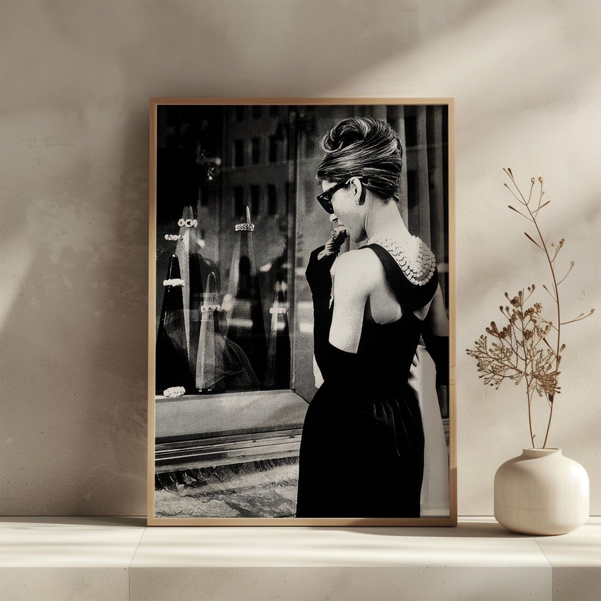 Audrey Hepburn Breakfast at Tiffany’s Wall Art | Timeless Black and White Glamour Print - Print