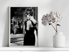Audrey Hepburn Breakfast at Tiffany’s Wall Art | Timeless Black and White Glamour Print - Print