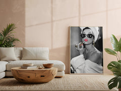 Audrey Hepburn Red Lipstick Wall Art | Modern Black and White Glamour Print - Print
