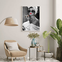 Audrey Hepburn Red Lipstick Wall Art | Modern Black and White Glamour Print - Print
