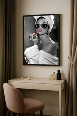 Audrey Hepburn Red Lipstick Wall Art | Modern Black and White Glamour Print - Print