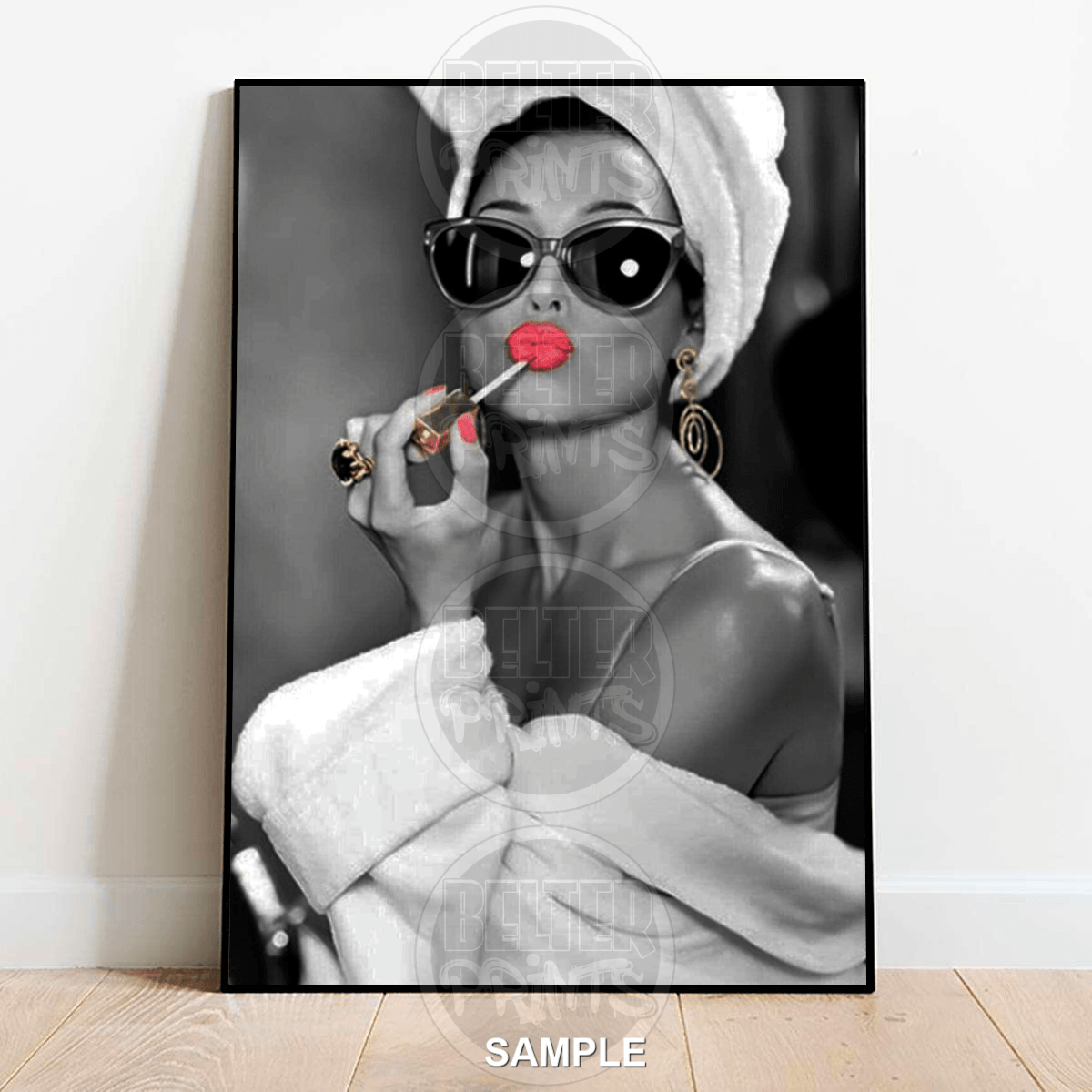Audrey Hepburn Red Lipstick Wall Art | Modern Black and White Glamour Print - A4 – 21x29cm (8x12’’) - Print