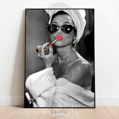 Audrey Hepburn Red Lipstick Wall Art | Modern Black and White Glamour Print - A4 – 21x29cm (8x12’’) - Print