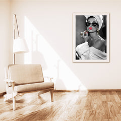 Audrey Hepburn Red Lipstick Wall Art | Modern Black and White Glamour Print - Print