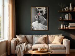 Audrey Hepburn Red Lipstick Wall Art | Modern Black and White Glamour Print - Print