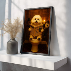 Bichon Frisé On The Toilet | Funny Dog Bathroom Wall Art Print