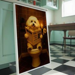 Bichon Frisé On The Toilet | Funny Dog Bathroom Wall Art Print