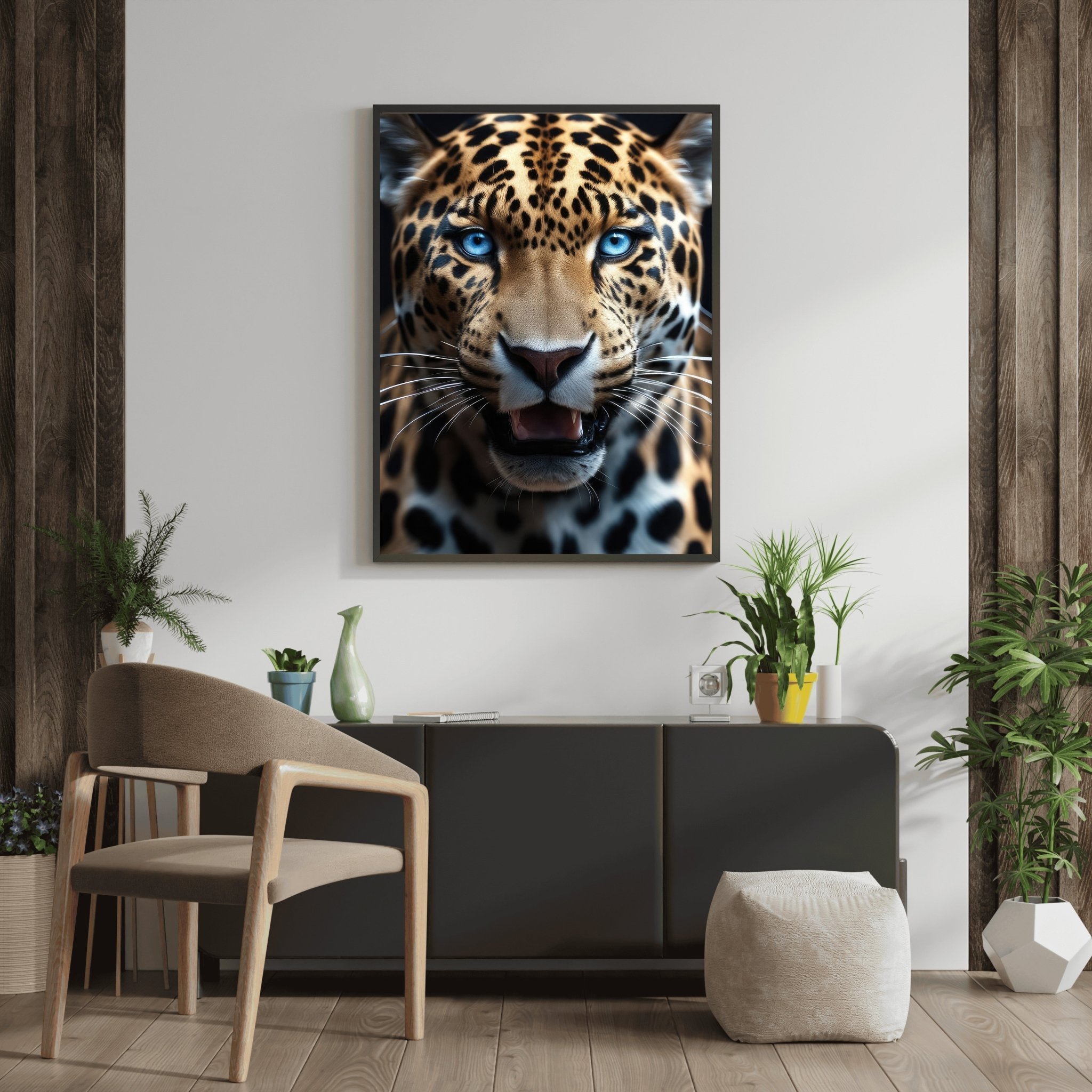 Blue Eyed Leopard | Fierce Jungle Cat Wall Art Print - Print