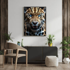 Blue Eyed Leopard | Fierce Jungle Cat Wall Art Print - Print