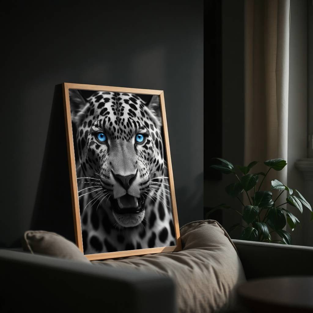 Blue Eyed Leopard | Fierce Jungle Cat Wall Art Print - Print
