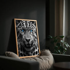 Blue Eyed Leopard | Fierce Jungle Cat Wall Art Print - Print