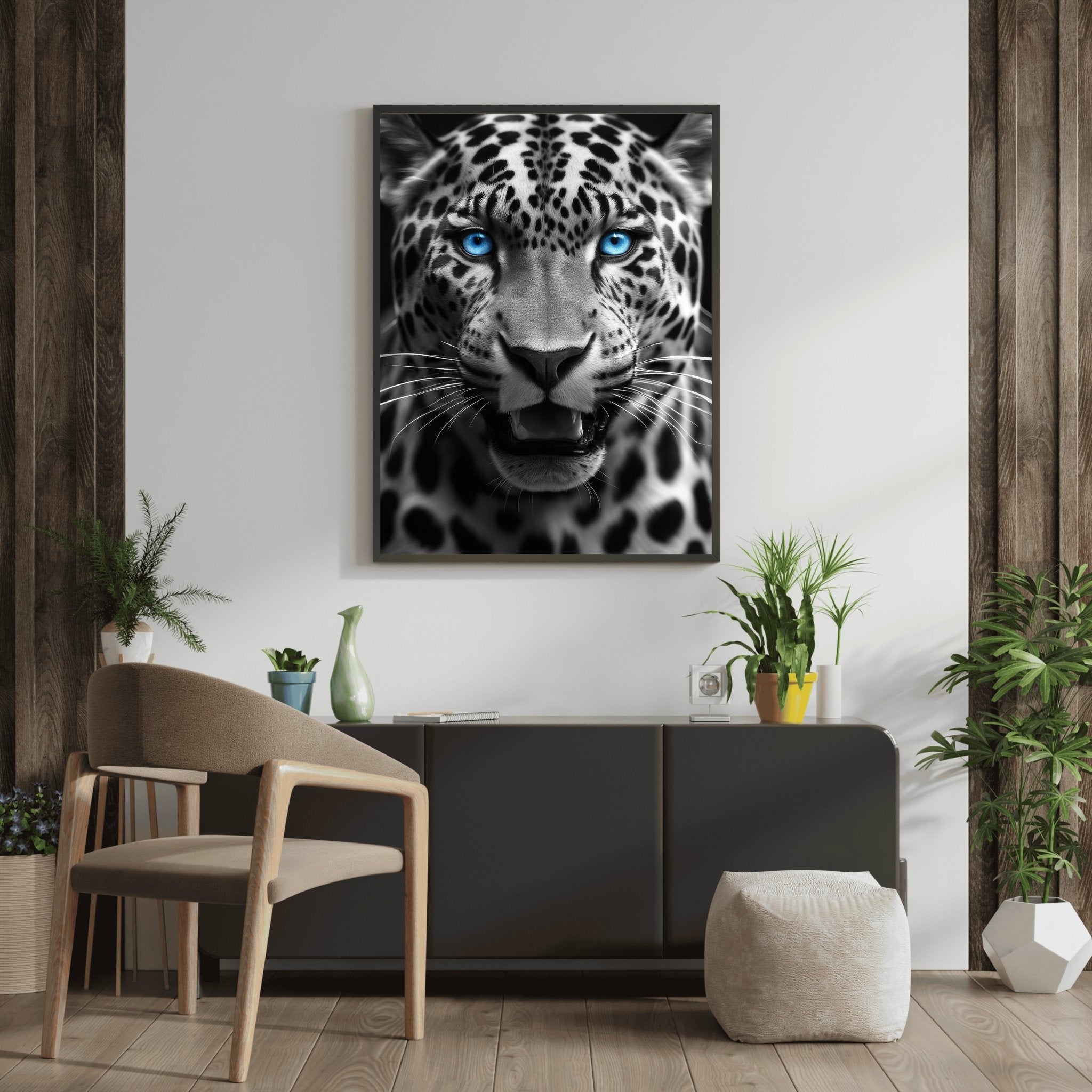 Blue Eyed Leopard | Fierce Jungle Cat Wall Art Print - Print