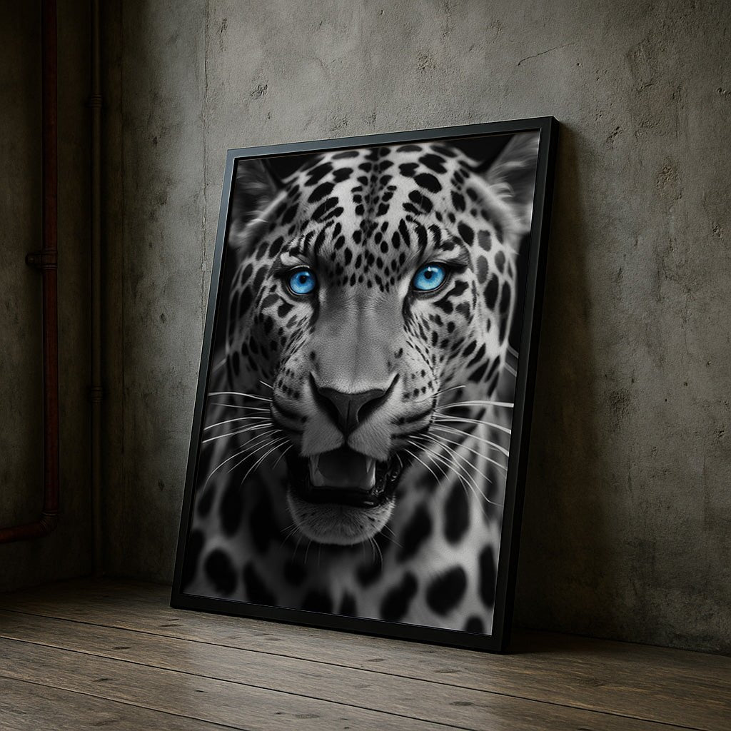 Blue Eyed Leopard | Fierce Jungle Cat Wall Art Print - Print