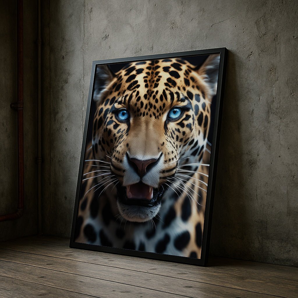 Blue Eyed Leopard | Fierce Jungle Cat Wall Art Print - Print