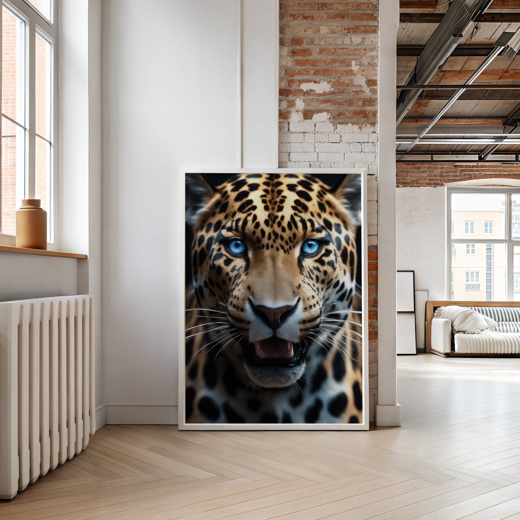 Blue Eyed Leopard | Fierce Jungle Cat Wall Art Print - Print