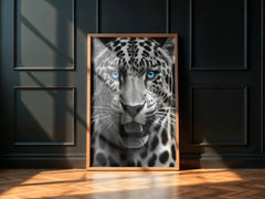 Blue Eyed Leopard | Fierce Jungle Cat Wall Art Print - Print