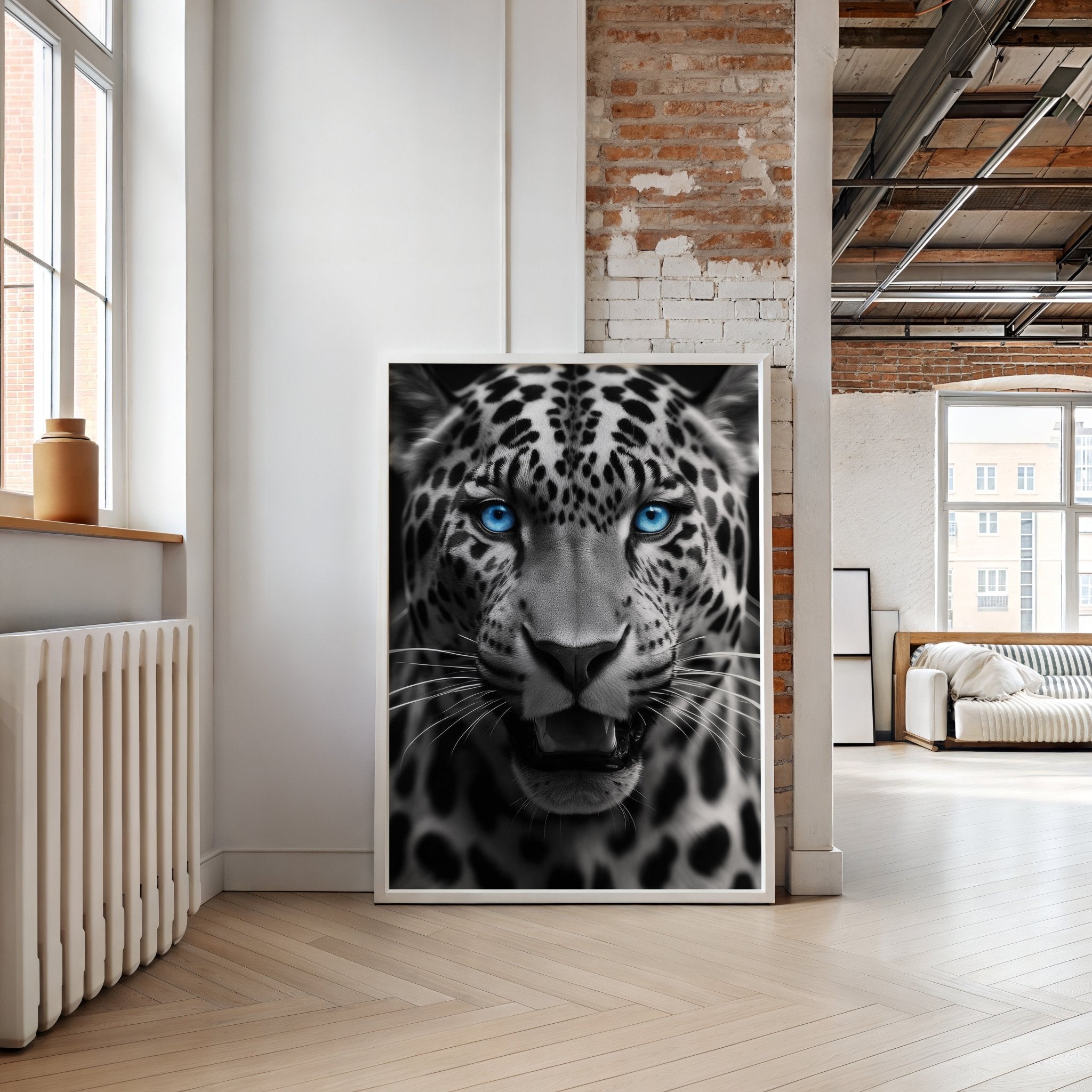 Blue Eyed Leopard | Fierce Jungle Cat Wall Art Print - Print