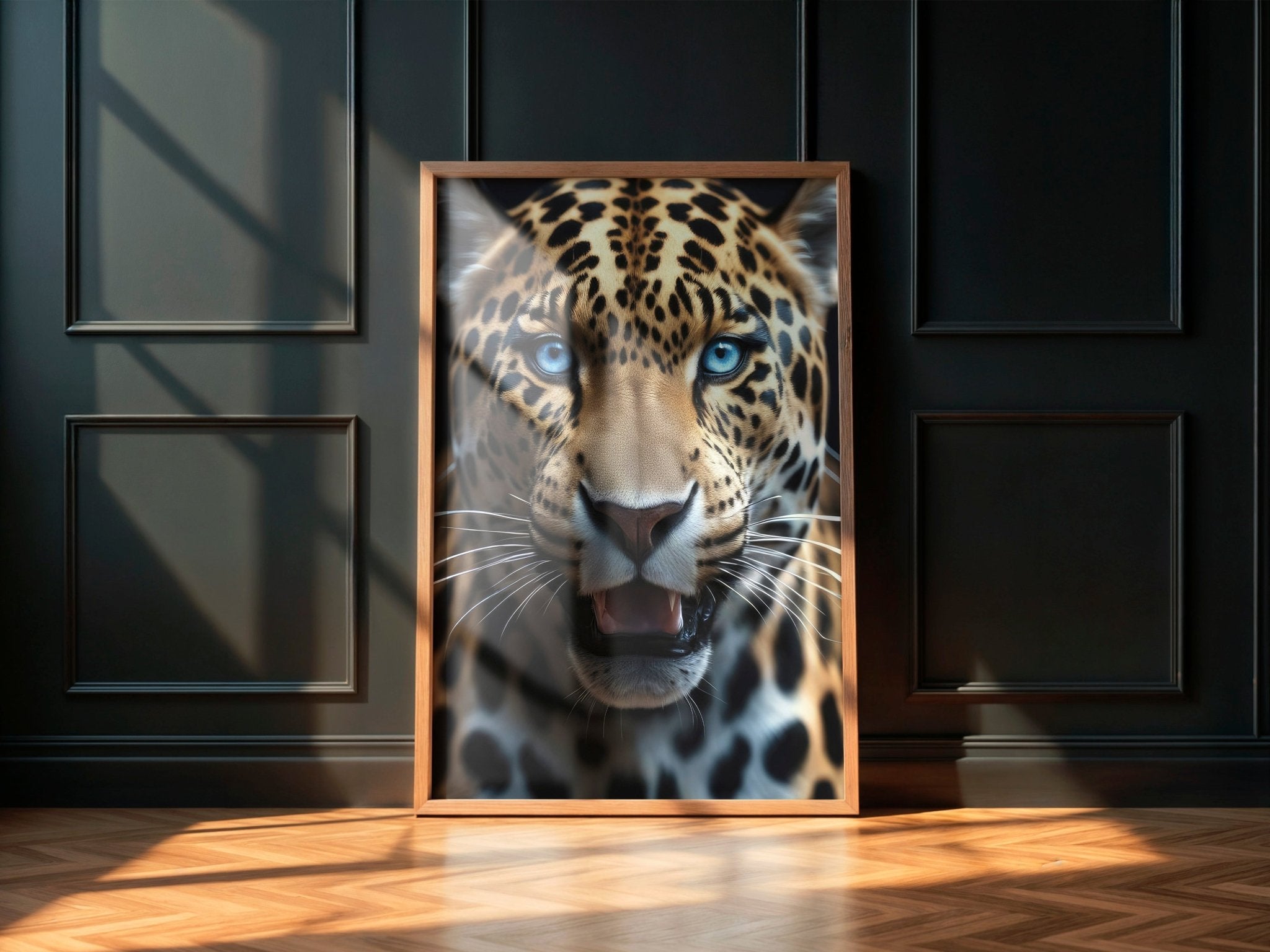 Blue Eyed Leopard | Fierce Jungle Cat Wall Art Print - Print